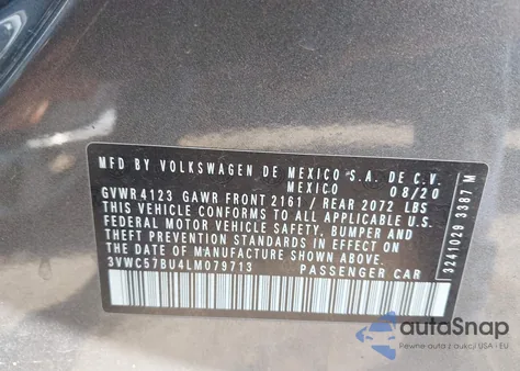 2020 Volkswagen Jetta 1.4T R-Line/1.4T S/1.4T Se z USA, uszkodzony, nr VIN 3VWC57BU4LM079713